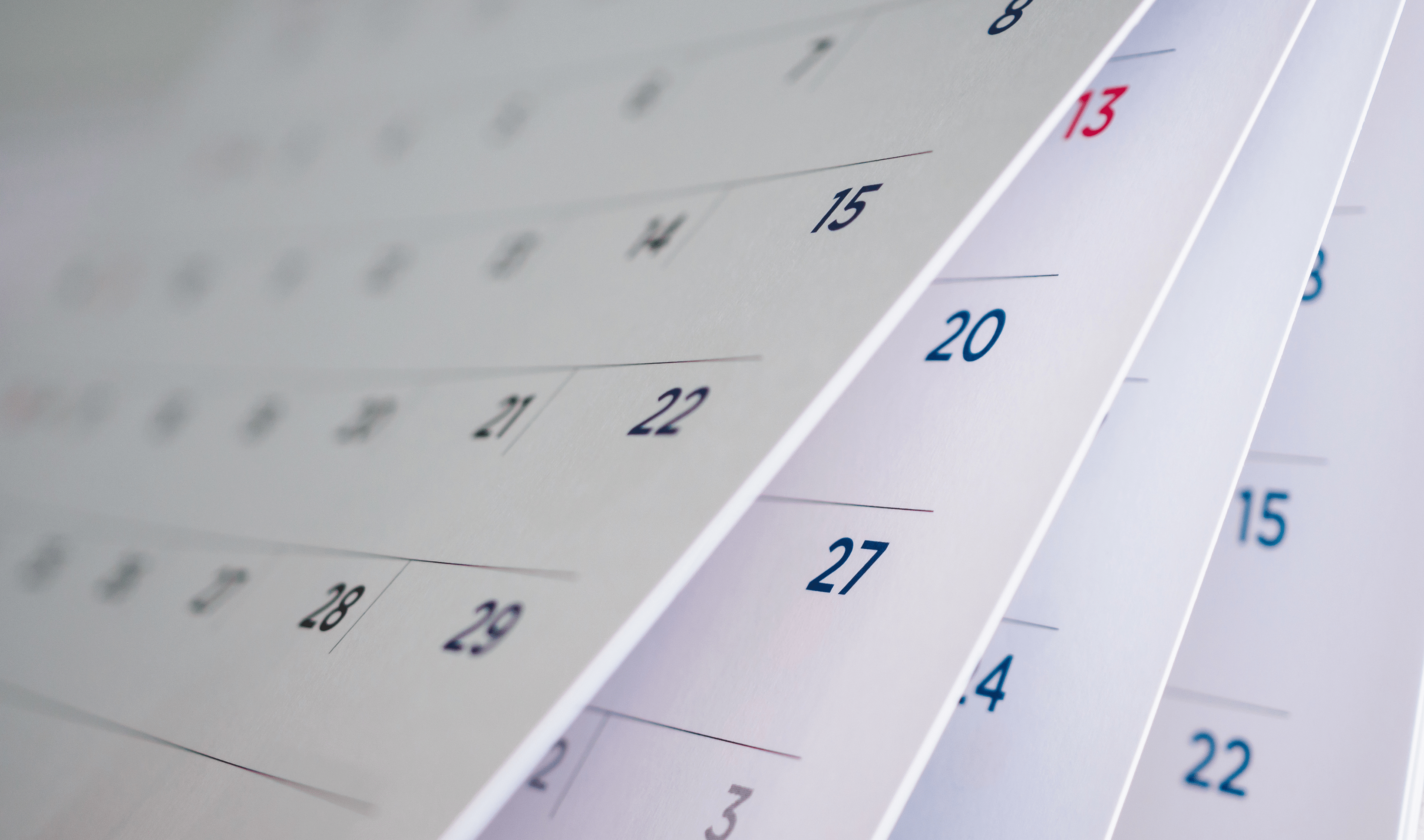 The months of a calendar blowing in the wind