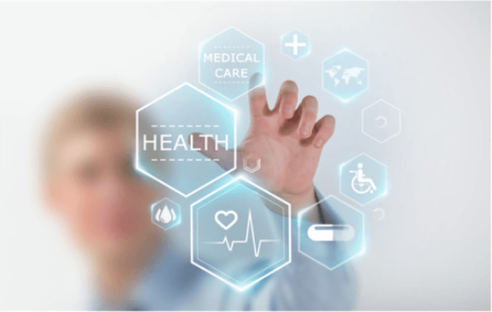 Digital screen with icons of healthcare sectors