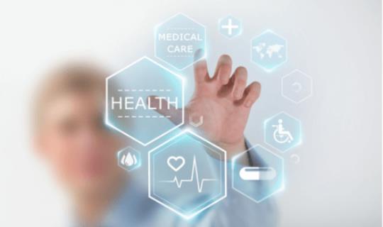 Digital screen with icons of healthcare sectors